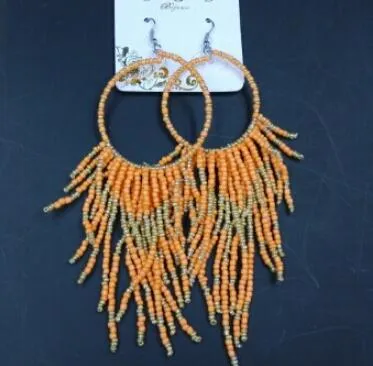 Heiße Übertreibung Großen Kreis Mode Frauen Multilayer Quasten Ohrringe 8 Farbe Vintage Böhmen Handgemachte Perlen Ohrringe