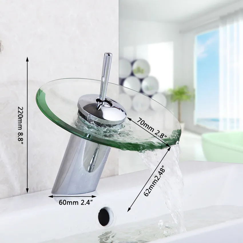 New Arrival Brass Round Glass Bathroom Sink Hole Water Tap Waterfall Faucet For Bathroom Mixer Tap