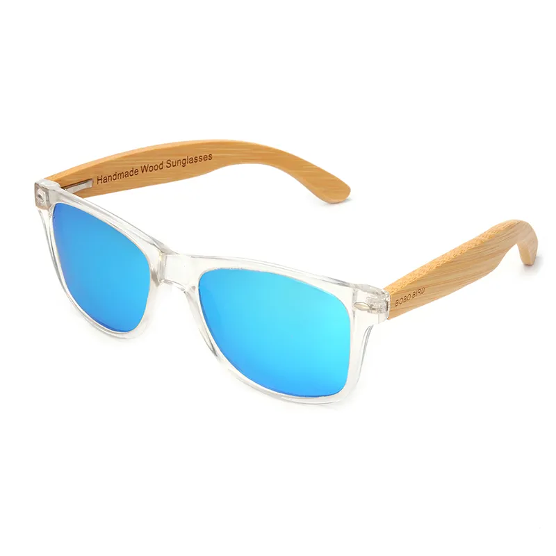 Bobo Bird Wood Bamboo Polarized Sunglasses Clear Color Women's Glasses with UV 400 Protection C-CG008208I