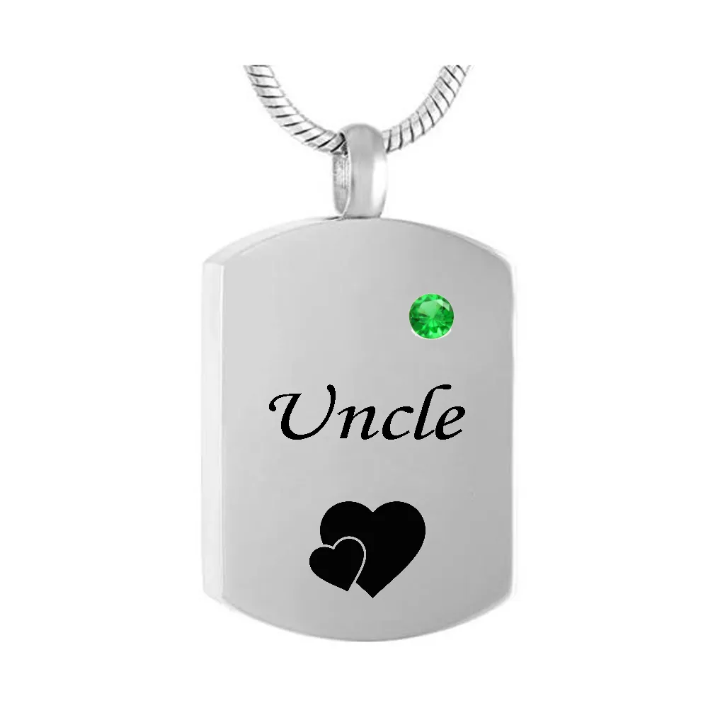 Collier carré en acier inoxydable, bijoux à la mode, pendentif avec nom personnalisé, pierre de naissance pour oncle, collier d'urne de crémation, bijoux 228Y