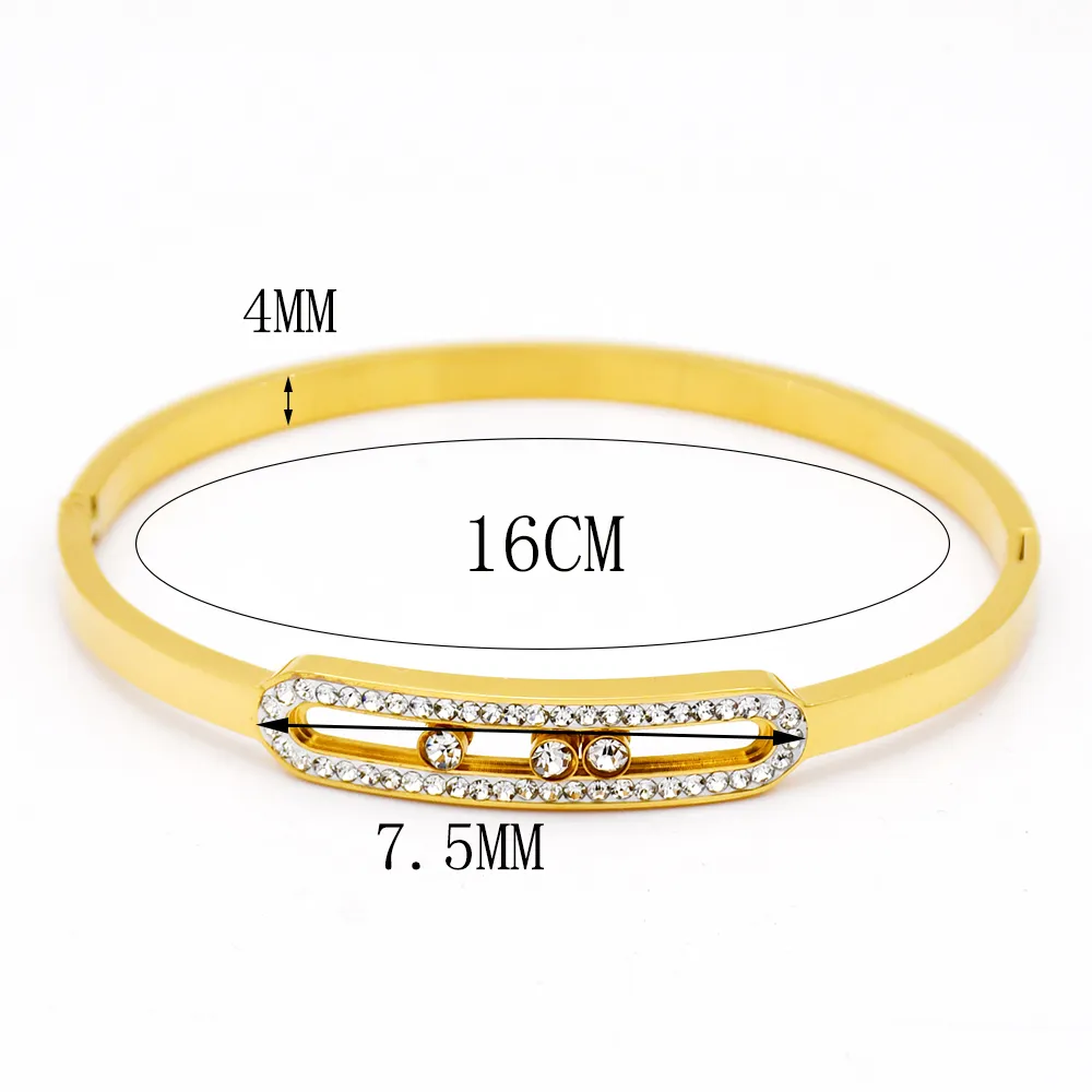 Gold Bracelet Femme Jewelry Stainless Steel Zircon Can Slide Cuff Bracelets For Women Bracelets & Bangles Whole212C