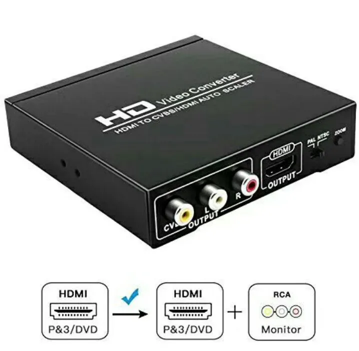 HDMI to RCA /AV/CVBS and HDMI converter two distributor with AV HDMI output Splitter