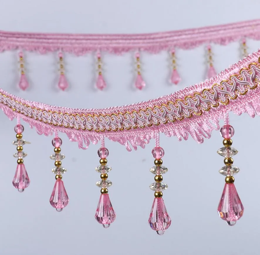 12Meter Diamonds Bead Pendant Hanging Lace Fabric Trim Band för fönstergardiner Bröllopsfest dekorera kläder Sying DIY266J
