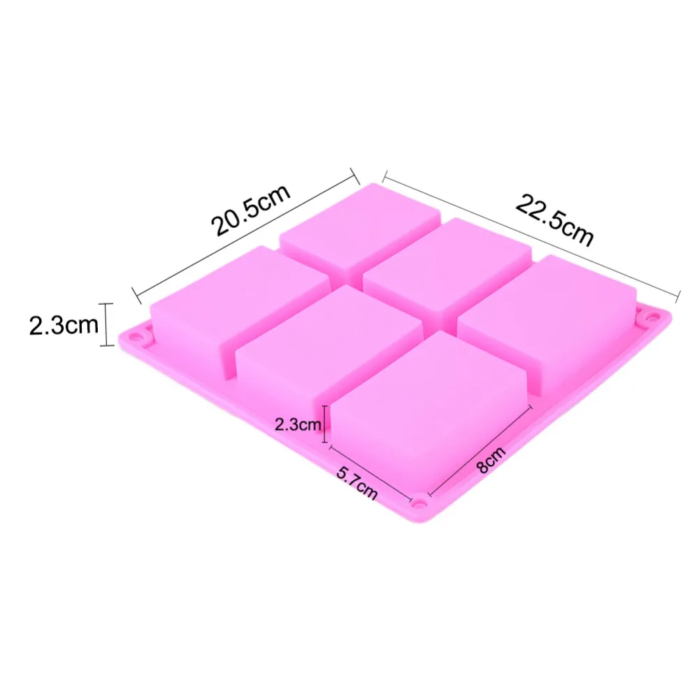 6 Cavities Handmade Rectangle Square Silicone Soap Mold Chocolate DOOKIES Mould Cake Decorating Fondant Molds 279r