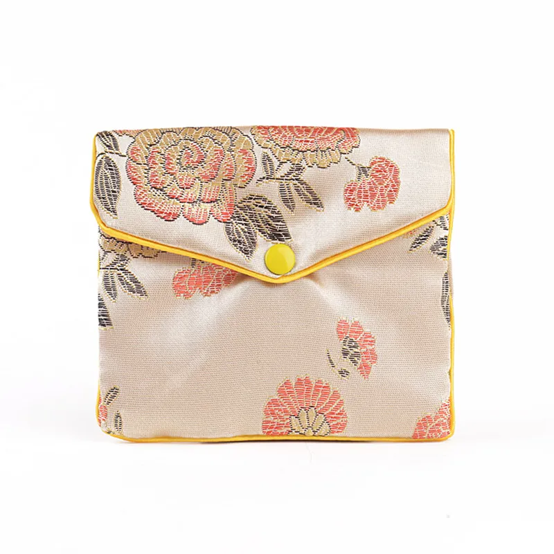 Floral Zipper Coin Purse Pouch Small Gift Bags for Jewelry Silk Bag Pouch Chinese Credit Card Holder 6x8 8x10 10x12 cm Whol256q