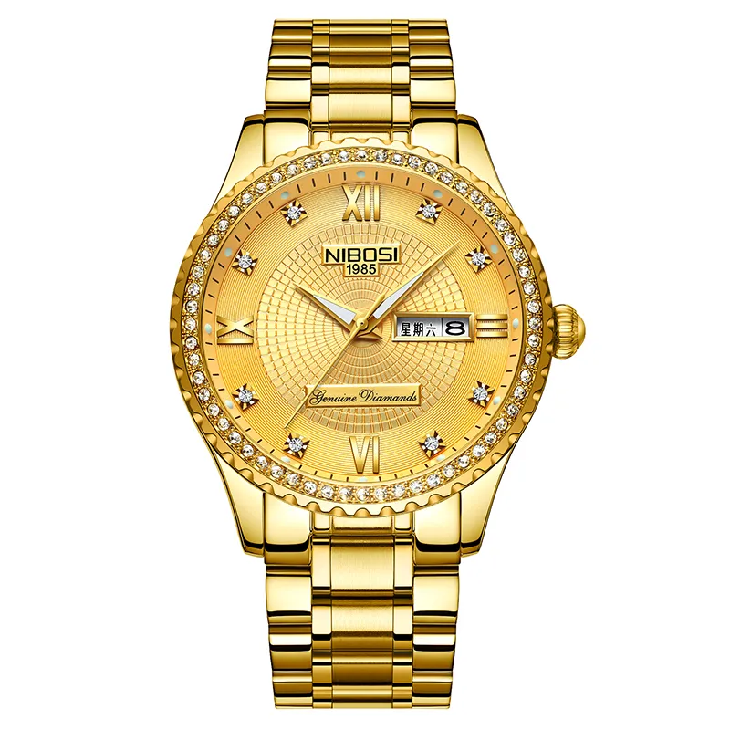 Diamante Reloj de oro Doble calendario Tres p