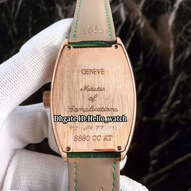 Crazy Hours Green Dial 8880 Automatic Mens Watch Rose Gold Case Green Leather Strap Cheap New High Quality Sport Gents Watches283G