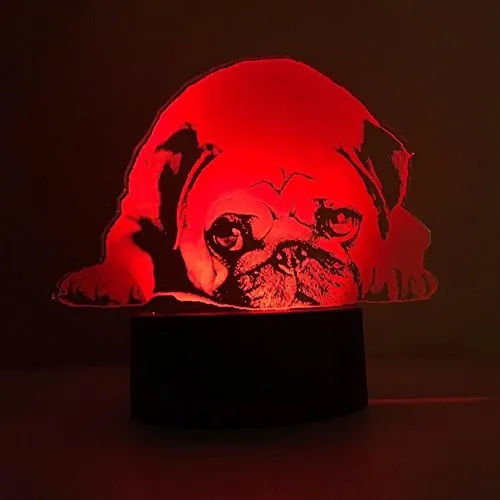 3D sevimli boksu köpek gece ışık dokunmatik masa optik yanılsama lambaları 7 renk değiştiren ışıklar ev dekorasyon Noel doğum günü hediyesi260v