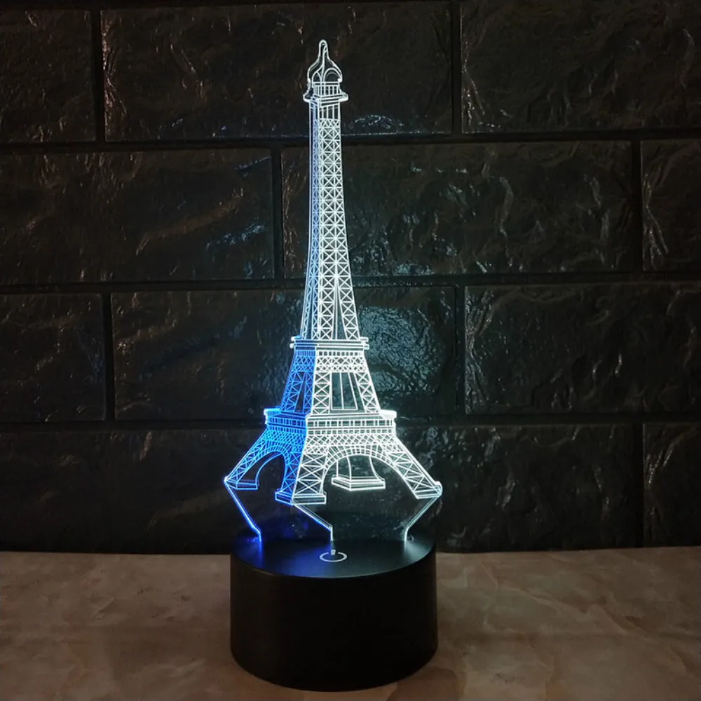 Projekt lampy 3D LED Nocne światło Eiffel 3D Illusion Night Lampa stołowa Lampa Lampa domowa oświetlenie Kolor Zmiana S Whole Dropsh3565965