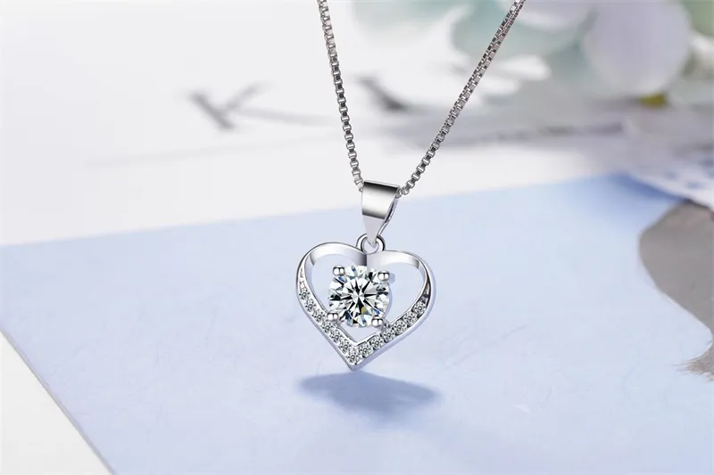 Yhamni Original 100% 925 Sterling Silver Jewelry 6mm Cz Diamant Heart Pendant Halsband för alla hjärtans dag gåva av kärlek XDZ24240G