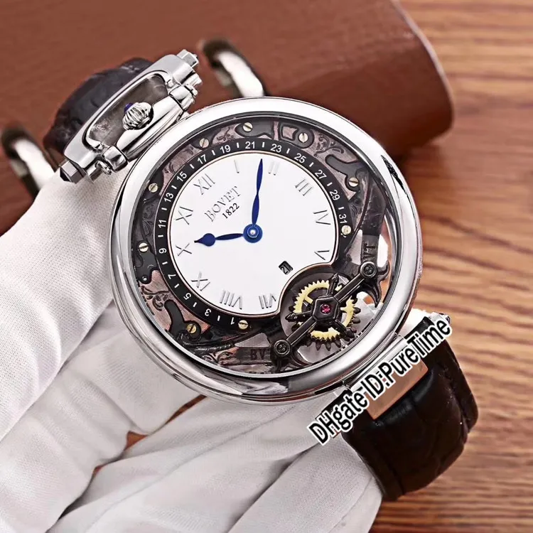 Nowy Bovet Amadeo Fleurier Grand Complikacje Virtuoso Rose Gold Skeleton Biała tarcza męska zegarek brązowy skórzany pasek sportowy 2385