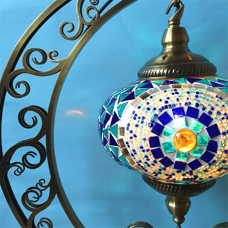 Retro folkstil Moon Romantic Bedroom Living Room Restaurant Cafe El Handmased Mosaic Glass Turkish Lamp208D