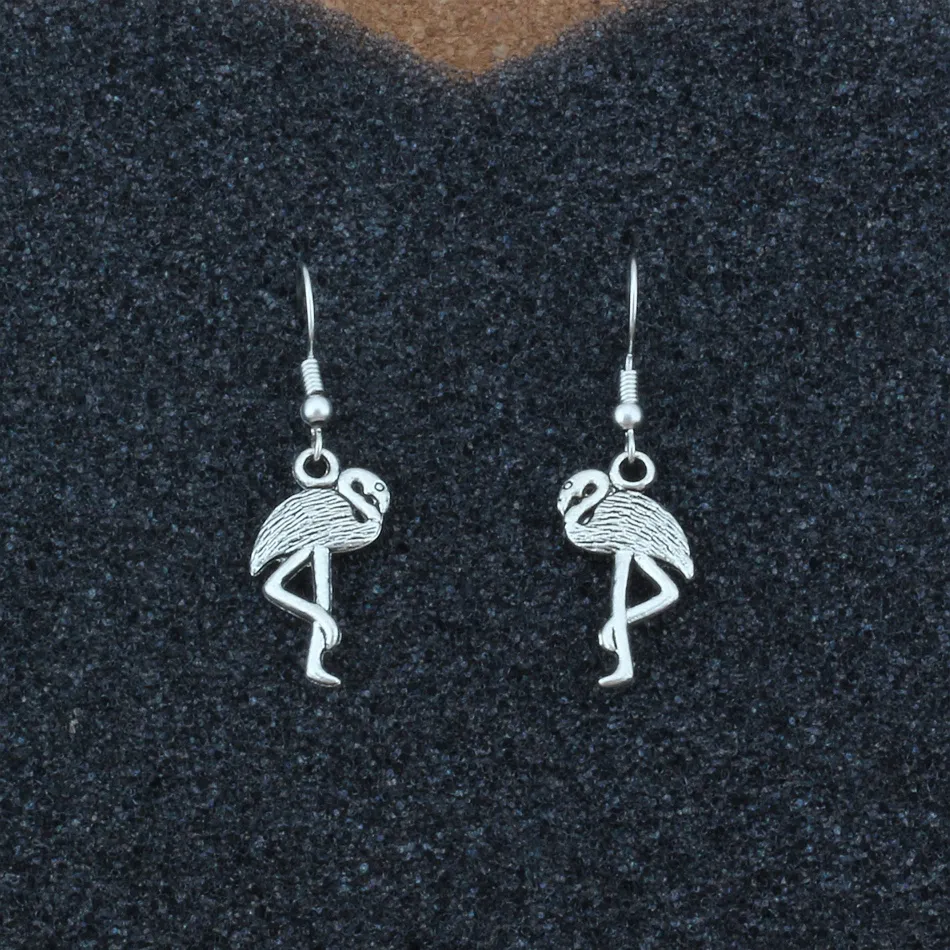 Flamingo Crane Chandelier Earrings Silver plated Fish Ear Hook Jewelry 12x40.5mm A-272e