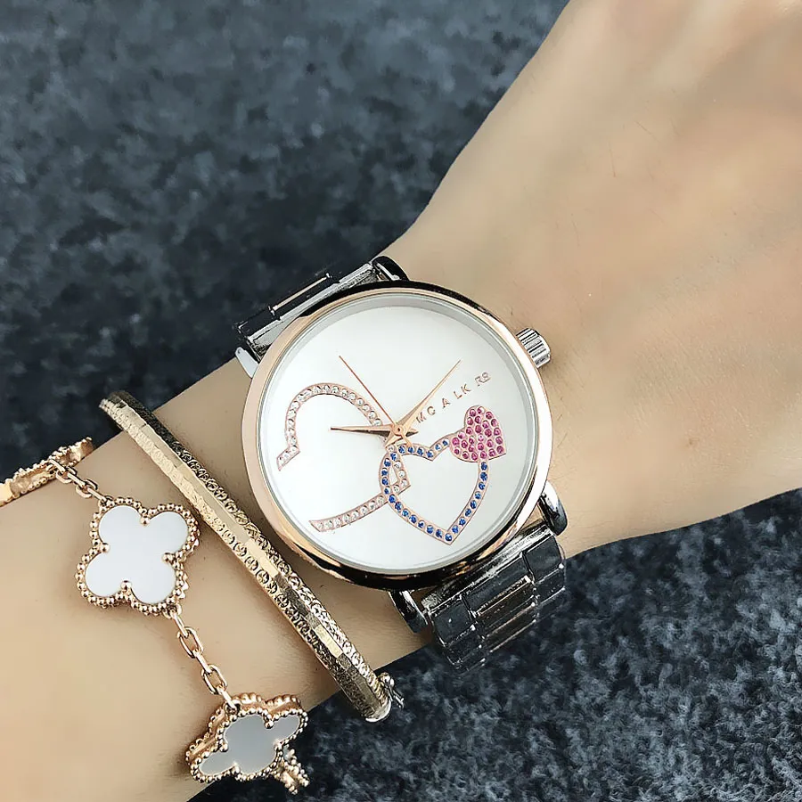 M Design marka kwarcowe zegarki dla kobiet dziewczyna kolorowy kryształowy heart styl metalowy stalowy zespół m55239e