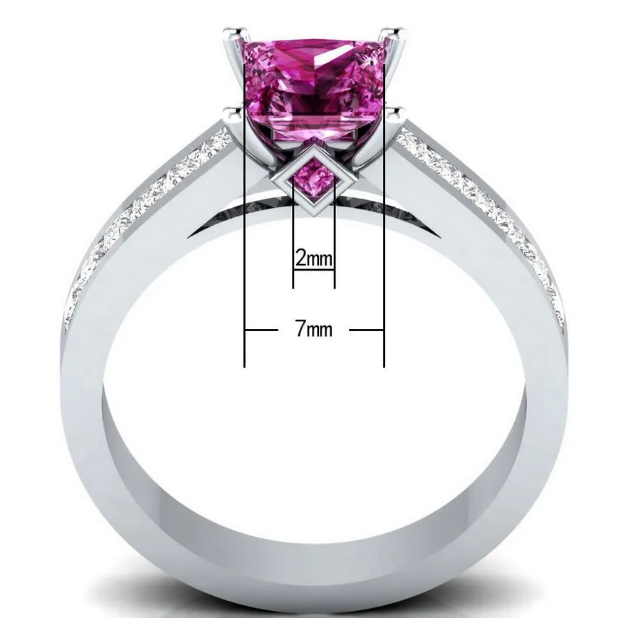 Victoria Wieck Luxury Jewelry Handmade 925 Sterling Silver Filled Princess Cut Pink Sapphire CZ Diamond Gemstones Women Wedding Ba222K