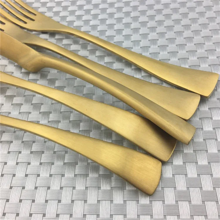 5 20 Matte 304 Stainless Steel Silverware Gold Cutlery Steak LNIFE Teaspoon Dinner Fork Scoop Dinnerware Dishwasher Safe1978