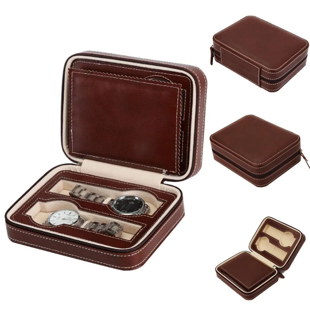 Watch Box Square 4-Slots Watch Organizer Portable Lightweight Synthetic Leather Storage Boxes Case Holder239U