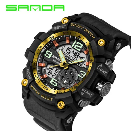 Sanda Digital Watch Men Military Army Sport Watch Water Resistant Datum Kalender LED Electronicswatches Relogio Masculino221e