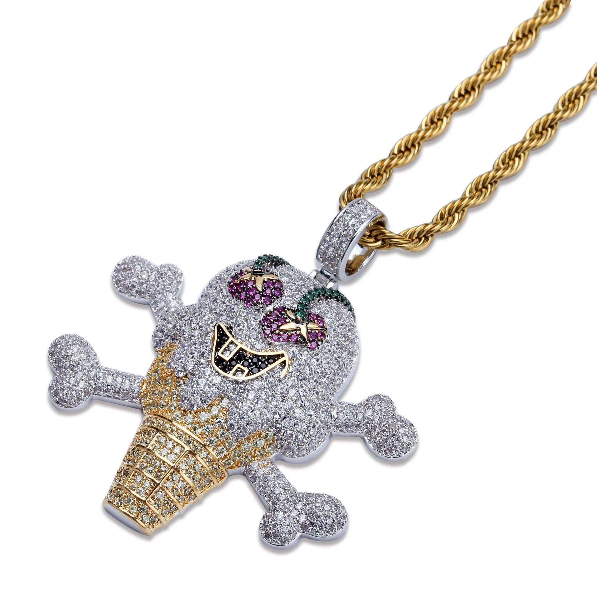 Iced Out Skull Ice Cream Shape Pendant Necklace Cubic Zircon Ice Cream Pendant Halsband med repkedja347f