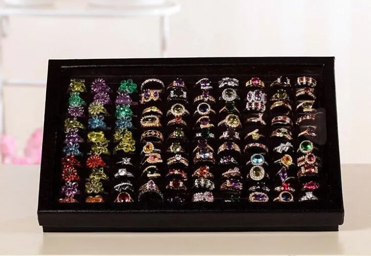 Schmuck Organizer Ring Display Tray Schwarz Samt Pad Box 100 Slot Einsatz Halter Fall Ring Lagerung Ohr Pin Display Box Organizer ea2816