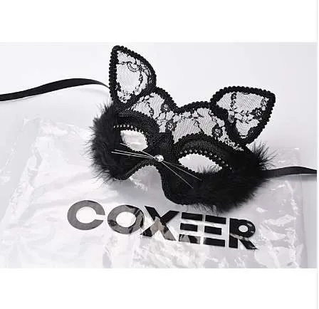 19 8 cm Fuchsmasken Sexy Spitzenkatzenmaske PVC Schwarz Weiß Damen Venezianische Maskenball-Partymaske QERFORMANCE Fun Masks2673