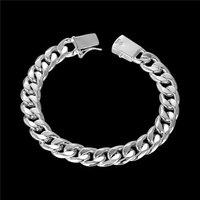Bracelet latéral de boucle carré de 10 mm - bracelet masculin en argent sterling; Médinage Gift Fashion Hommes et femmes 925 Silver BR246Y