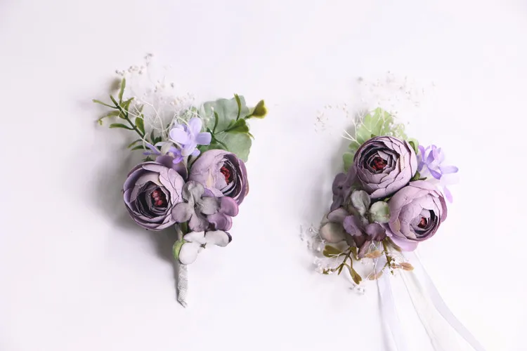 Fournitures de mariage en forêt, boutonnières de Corsage de poignet de demoiselle d'honneur de marié, romantique Boho, événements de mariage, fleurs 335U