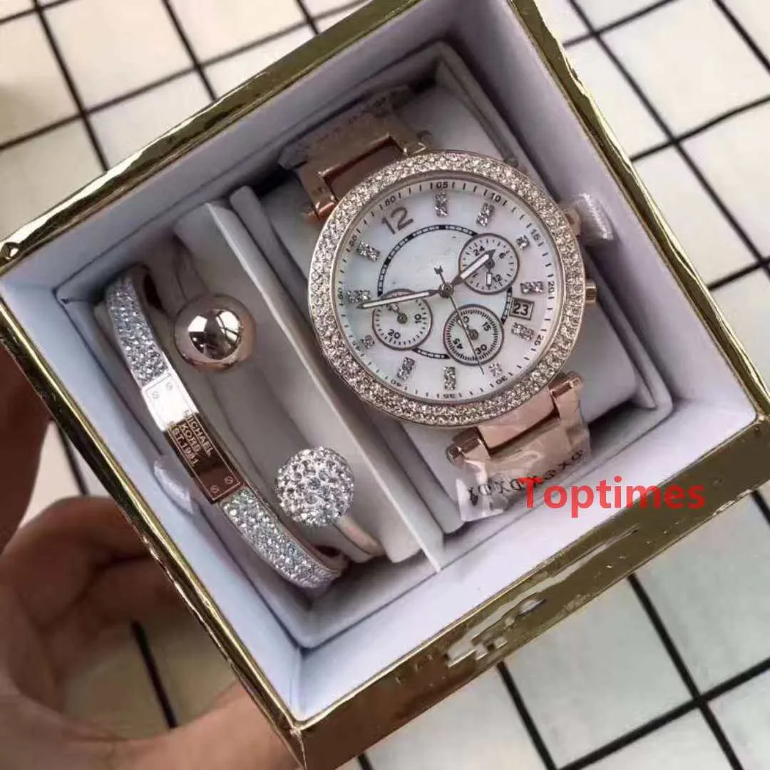 Bijoux de luxe Femmes Or Rose Diamant Dames Designer Bracelet Glacé Chaînes Bracelet Original Boîte Montre Reloj Montres Braceletwatc272Z