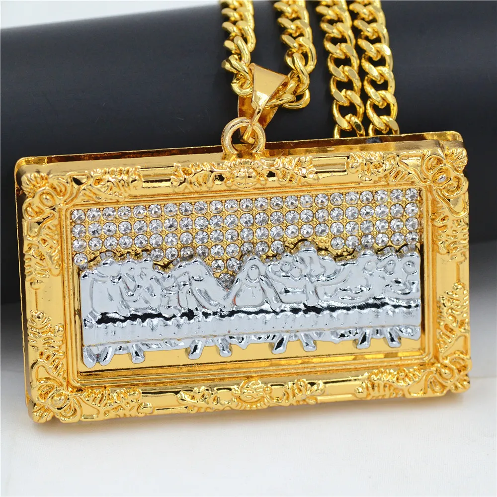 Hip Hop BIG Jesus Charm Pendentifs Colliers Pendentifs Bling Bling Glacé Cristal Dernière Cène Colliers En Acier Inoxydable Corde Chai254c