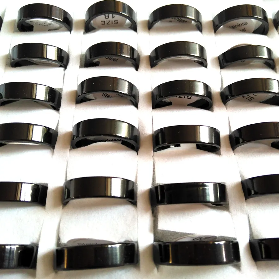 Whole Unisex Black Band Rings Wide 6MM Stainless steel Rings for Men and Women Wedding Engagement Ring Friend Gift Party2944