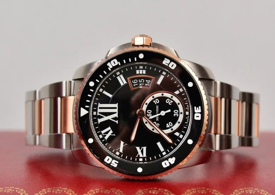 새로운 Caliber de Diver 자동 기계식 이동 남성 시계 18K 로즈 골드 W7100054 42mm 남자 손목 WATC304S