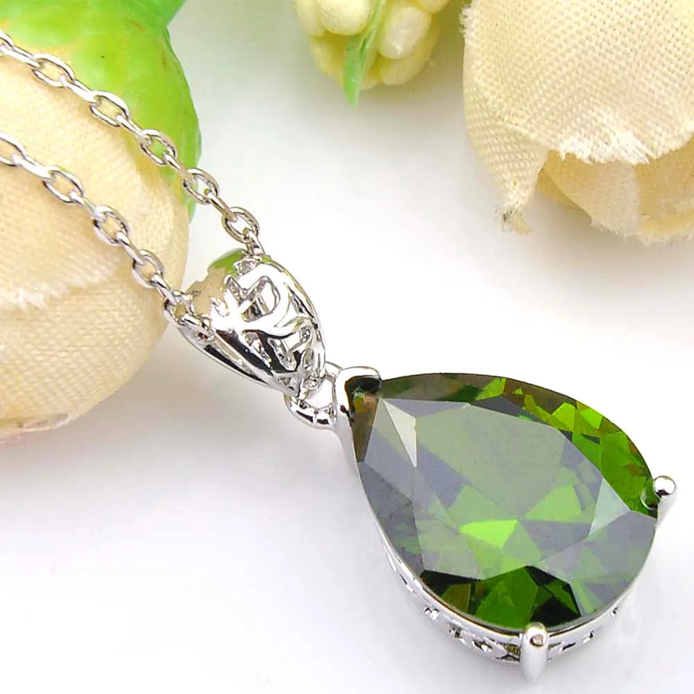 Luckyshine Delicate Drop Morganite Peridot Gemstone 925 Sterling Silver Trendy Wedding Cz Pendant Necklaces For Women Sh229U