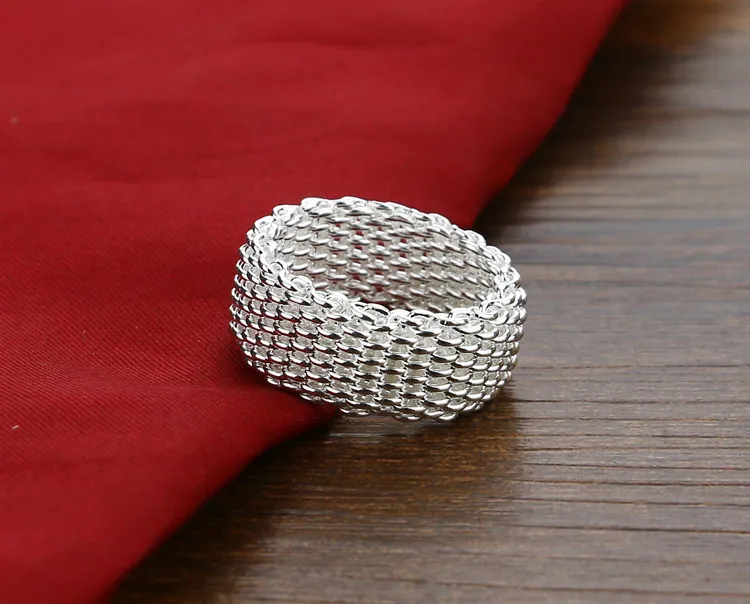 Nouvelle mode 9mm de large bague en argent femmes solide 925 bague en argent sterling anneau en maille tressée bijoux en argent personnalisés entier D1246u