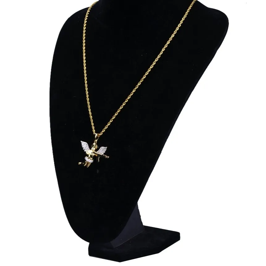 Collane con strass ghiacciate da uomo Collane con strass ghiacciate Auniquestyle Ciondolo angelo Cupido Collana con catena cubana Hip Hop Gioielli in oro uomo Micro Pave2738