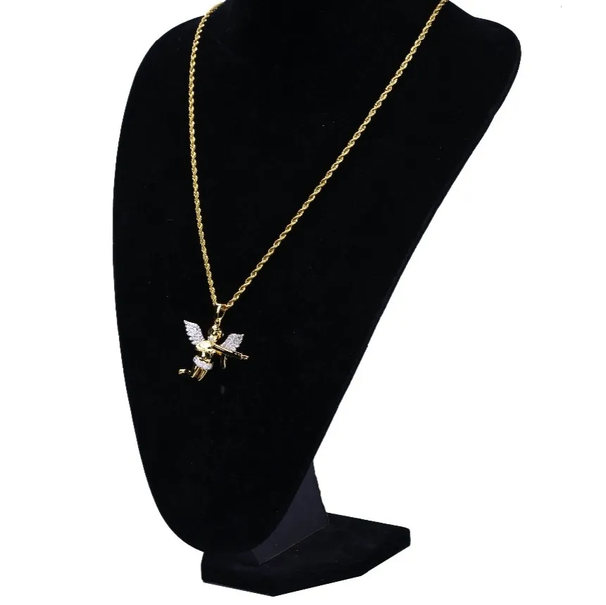 Men Full Iced Rhinestone Necklaces Auniquestyle Cupid Angel Pendant Hip Hop Cuban Chain Necklace Gold Jewelry For Male Micro Pave2019