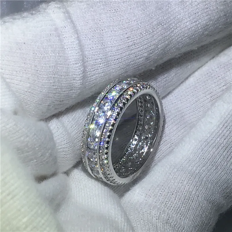 2017 Nowe kobiety moda Pełna okrągła cyrkon 925 Srebrny zaręczyny Pierścień ślubna dla kobiet Rozmiar biżuterii 5-10208V