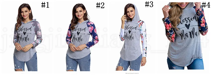 Blessed Mama Felpa con cappuccio Floreale Manica raglan Felpe con cappuccio Lettere T-shirt stampate Pullover Patchwork Ragazze Abbigliamento da palestra OOA5658