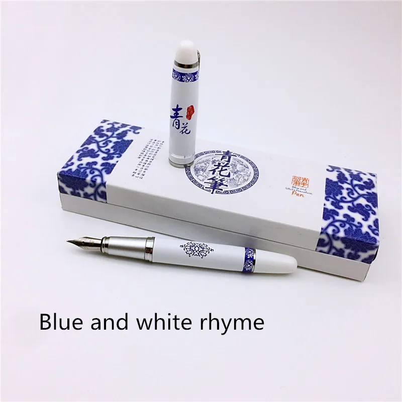 Penna stilografica cinese classica in porcellana blu e bianca Penna a inchiostro calligrafia vintage di alta qualità da regalo di alta qualità con confezione regalo