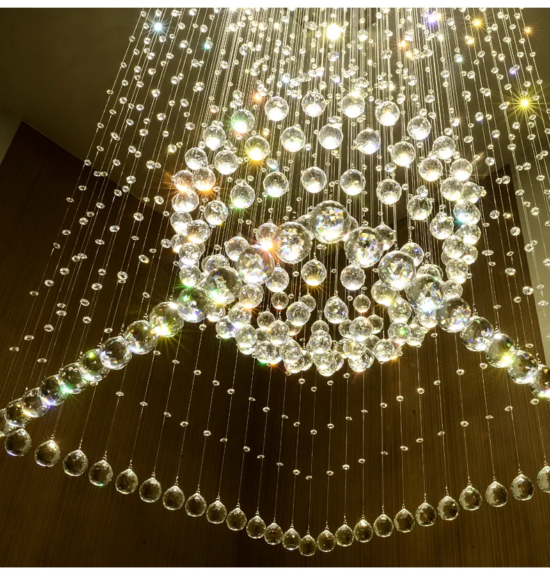 Lustres en cristal carrés contemporains goutte de pluie plafonnier escalier pendentif luminaires el villa forme de boule de cristal 230s