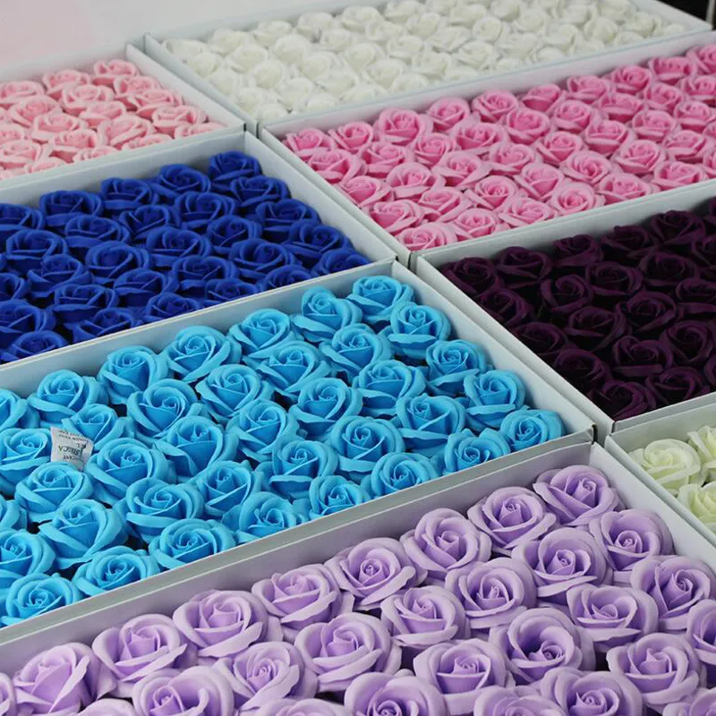 Nouveau Design Boîte 5cm Rose Savon Fleur Tête De Mariage Saint Valentin Cadeau Nouvel An Cadeau Bricolage Fleurs Artificielles Décor À La Maison277L