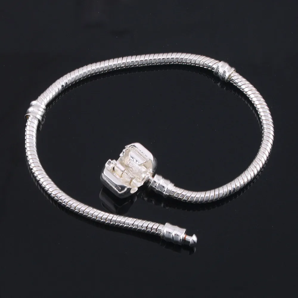 Factory Wholesale 925 Sterling Silver Bracelets 3mm Snake Chain Fit  Charms Bead Bangle Bracelet Jewelry Making Gift For Men Women