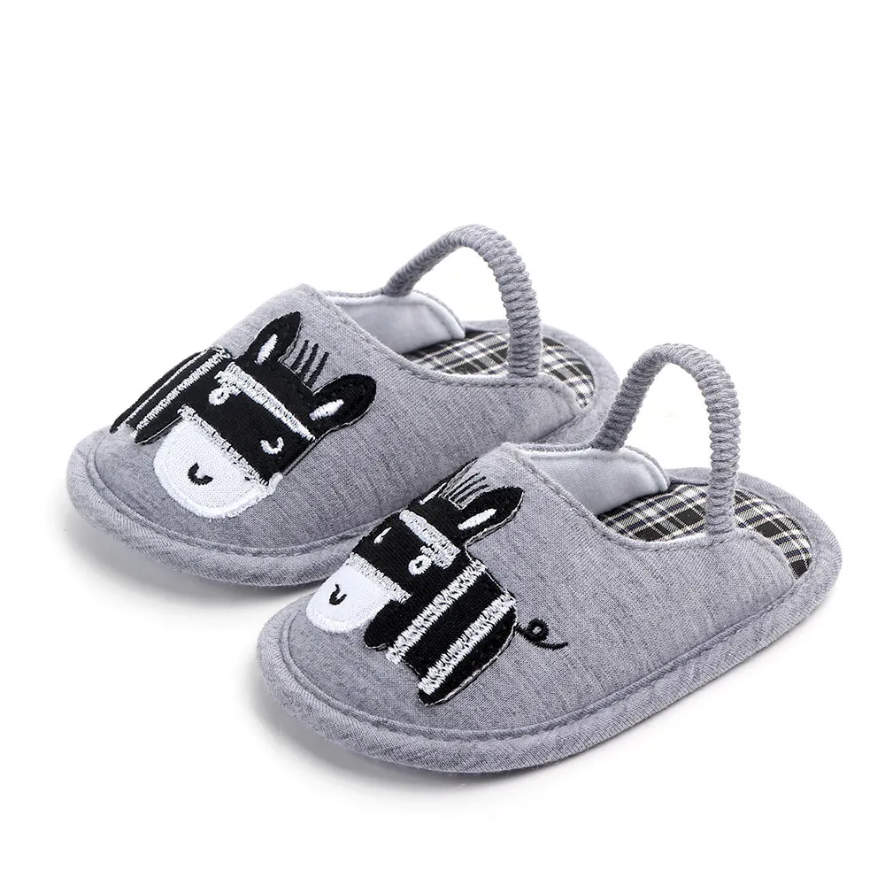 Pantoufles d'été pour enfants de 0 à 18 mois, mignonnes chaussures d'été pour premiers marcheurs d'intérieur antidérapantes pour garçons, chaussures en tissu à fond souple, à la mode