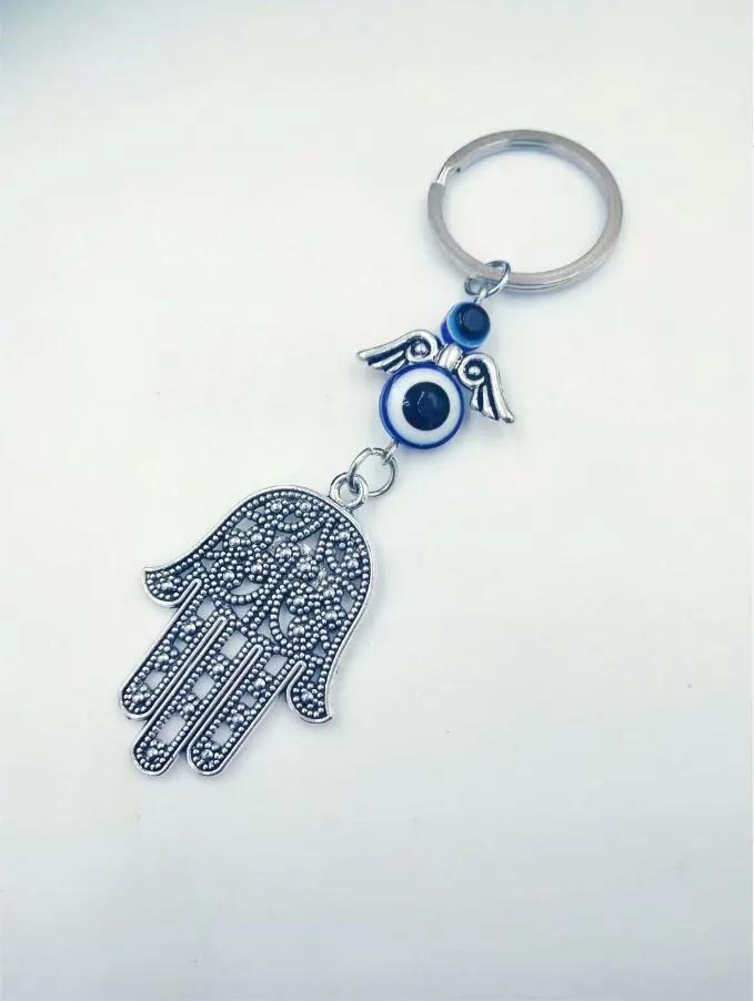 Gioielli di moda Ali d'angelo Malocchio Hamsa Fatima Fascino a mano Portachiavi fai da te Tono argento Portachiavi Portachiavi Gioielli con ciondolo moda 226L