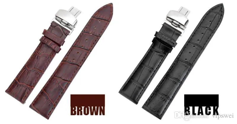 Stalen gesp 16mm 18mm 20mm 22mm horlogeband riem drukknop verborgen vlinderpatroon inzetgesp leer zwart Brown236S
