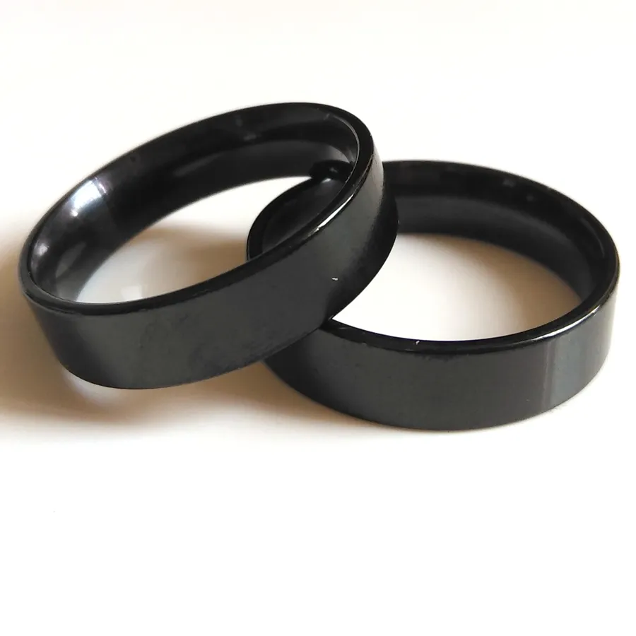 Whole Unisex Black Band Rings Wide 6MM Stainless steel Rings for Men and Women Wedding Engagement Ring Friend Gift Party2944