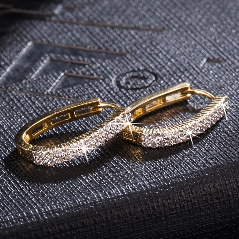 Серьги-кольца с циркониевым покрытием Iced Out, женские серьги-обнимашки из 18-каратного желтого золота с наполнителем, сверкающий подарок, красивые ювелирные изделия223I