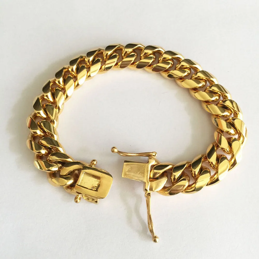 Wysokiej jakości zestawy biżuterii ze stali nierdzewnej 18K Gold Smok Smok Smok Latch Cuban Link Naszyjnik Bracelet do męskiego łańcucha krawężnika 1275H