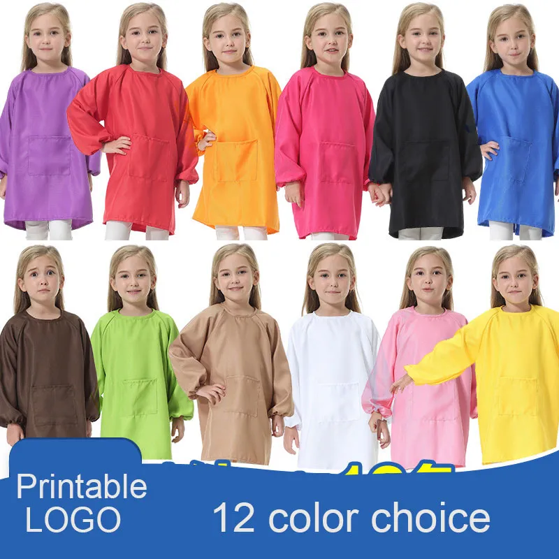 12 cores poliéster adorável crianças cinturas kids kids aventais com manga para pintura cozinhar logo imprimível de cozimento DHL
