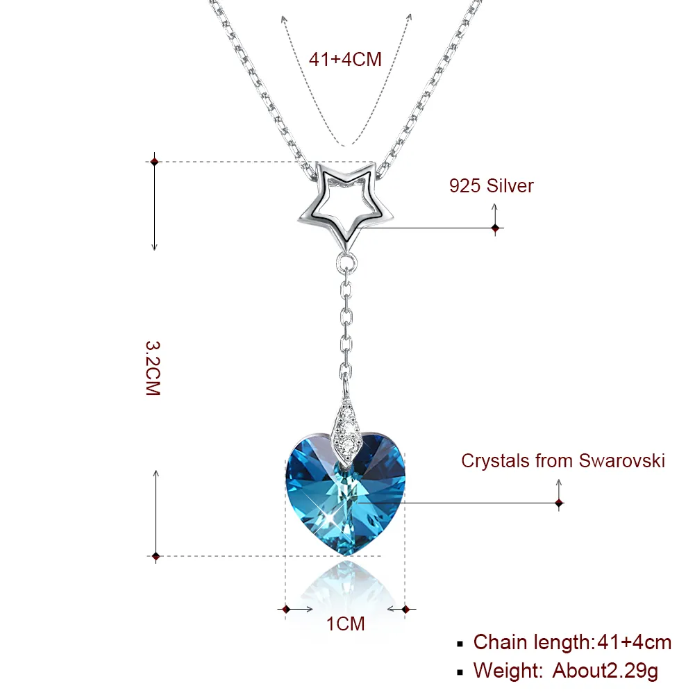 Menrose äkta S925 Sterling Silver Heart Crystal Pendant Halsband Sapphire Blue and Gold Fashion Trends Jewelry Gift Fo2652