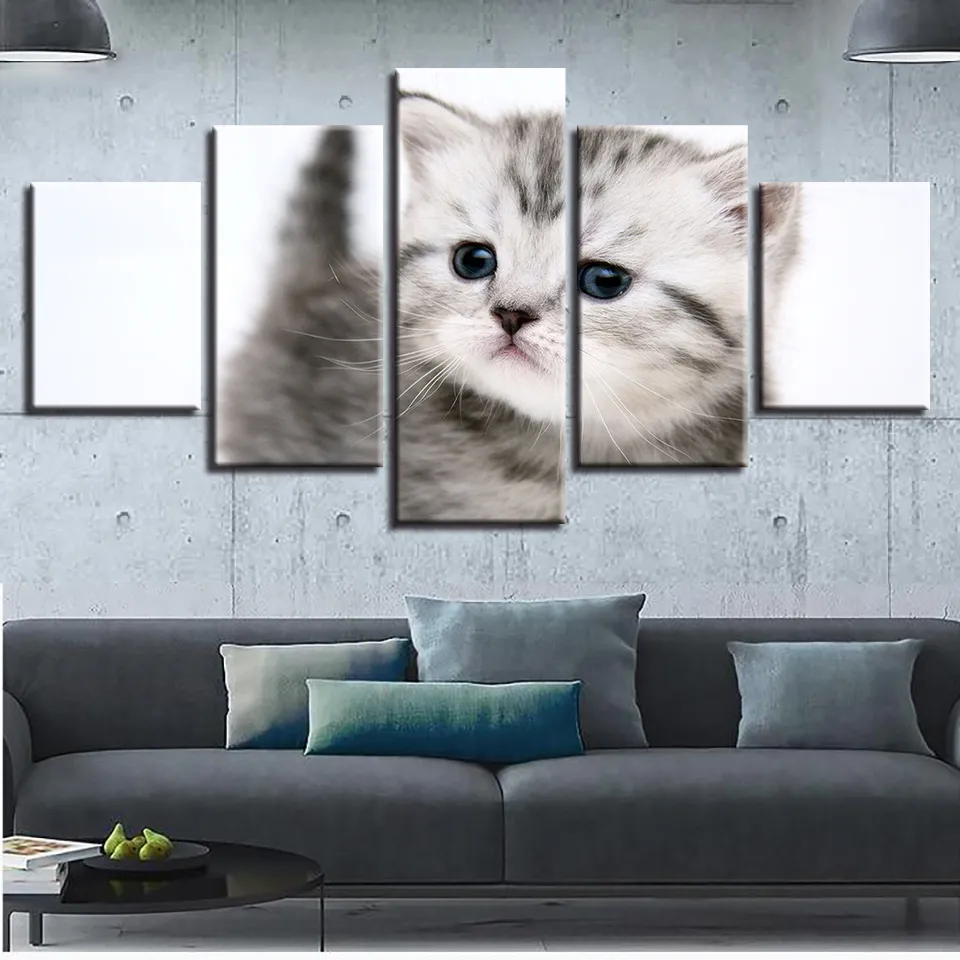 フレームワーク装飾リビングルームウォールアート5ピース印刷非常に素敵な猫動物絵画ポスターモジュラーキャンバス写真アートワークス5844454